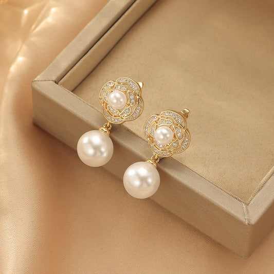 2025 Golden Pearl Rose Earrings: High-End, Personalized, Universal Style